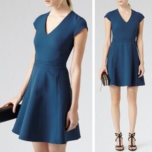 Reiss Classic Elegant Minimalist Navy Alsace Raw Edge Embellished Mini Dress 8